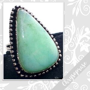 Chrysoprase Large Eclectic Silver Artisan Ring, Size 7 (Mint Green)